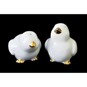 Porcelain Bird Salt & Pepper Shakers With Gold Accents